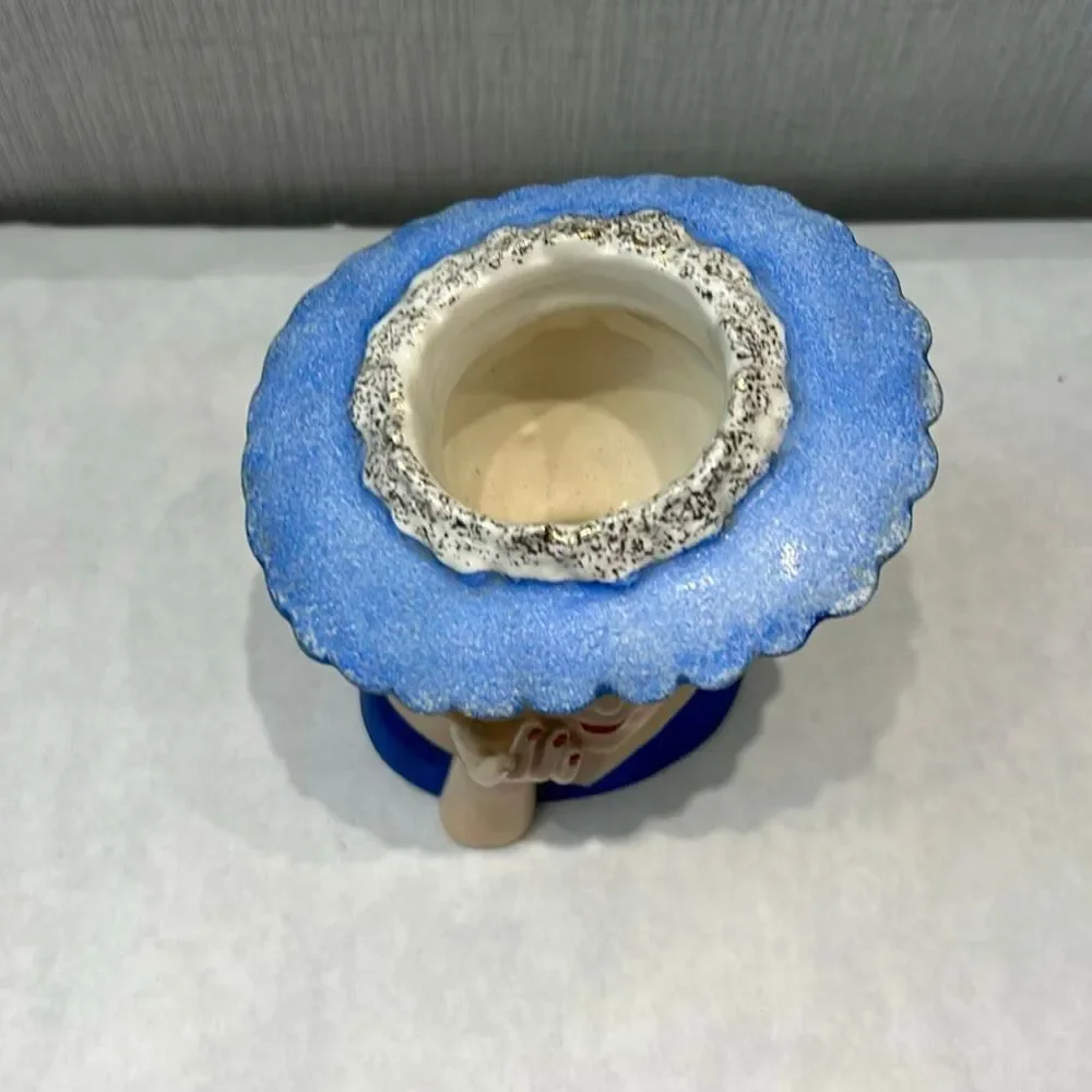 Vtg 50s Napco Glamour Girl Lady Head Vase 1958 Blue Hat Hand Up Eyelashes C3307A